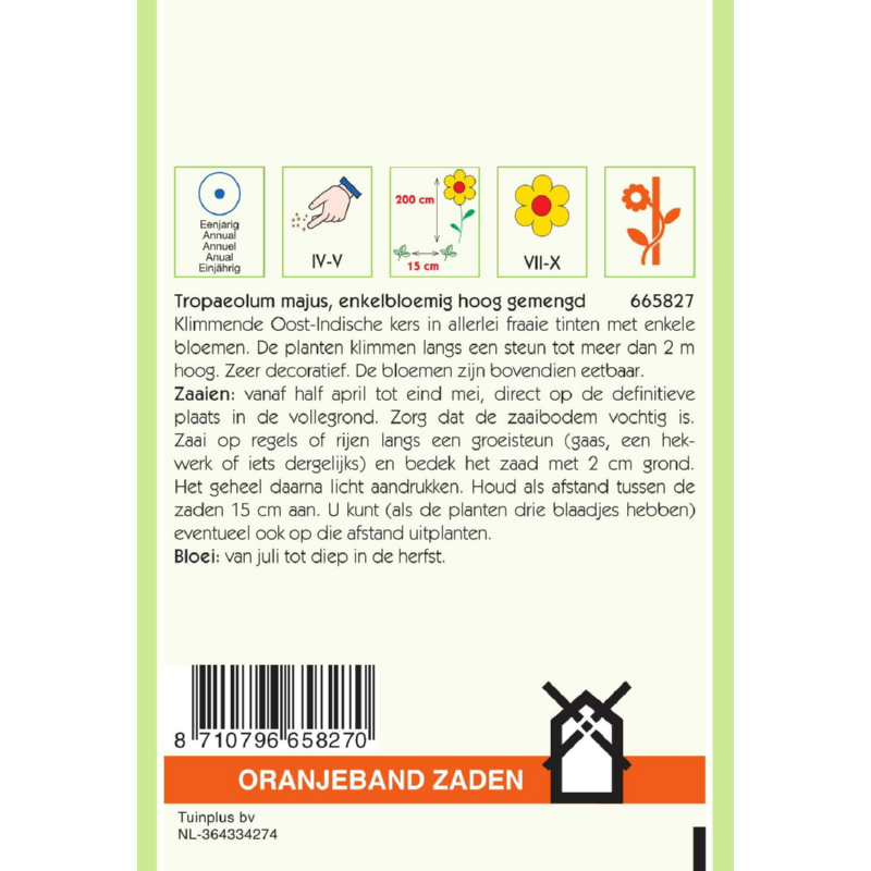 OBZ Tropaeolum, Oost-Indische kers enkelbloemig hoog