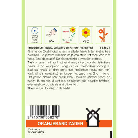 OBZ Tropaeolum, Oost-Indische kers enkelbloemig hoog