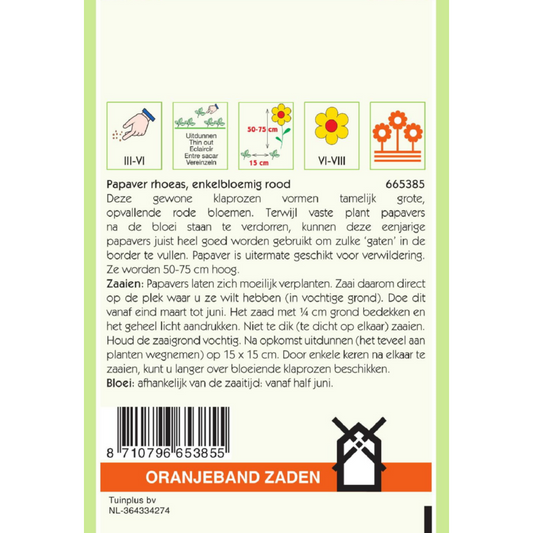 OBZ Papaver, Klaproos enkelbloemig (gewone)